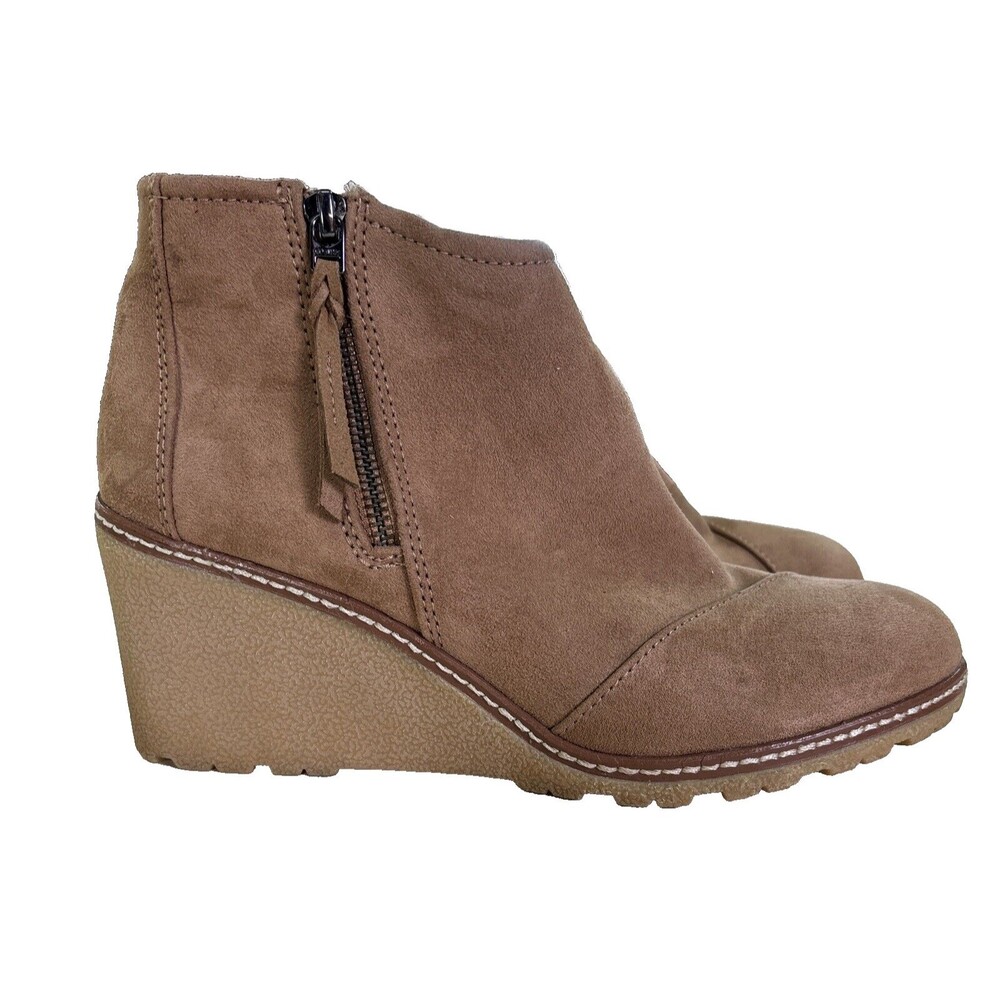 Toms Brown Ankle Boots marked 9 Fits like 8-8.5 GREAT CONDITION Suede, Wedges